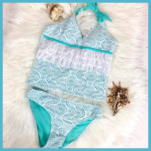 Envya Swimwear Crochet Ruffle Tankini Set Size 12 - Picture 4 of 6